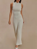 Ribbed Pleated Tank Long Dress-Outfit