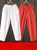 Fashion Woman Pants Casual Cotton Linen Harem Pants LOOSE Solid Ankle-Length Pants Elastic Waist Women's Summer