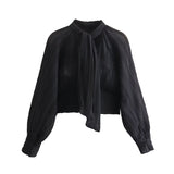New Bow Bow Pleated Solid Color Fashion Shirt 7969225 712-Outfit