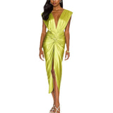 Fongt Spring And Summer New Women's Net Red Sexy Deep V Sleeveless Back Evening Dress Party
