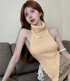 Fongt Vest Knitted Shirt Women Spring Autumn New Design High-Necked Sweater Hot Girl Sexy Thin Short