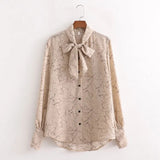 Women Oversized Flowers Print Bow Neck Chiffon Shirt Long Sleeve Chic Female Casual Loose Shirt