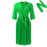 Fongt Women's Clothing Autumn 2025 New Solid Color Pressure Folded Strap With Large-Size V-Neck Temperament Elegant African Dress