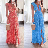 Fongt Women's Fall 2024 New Print Deep V Sexy Waist Long Pleated