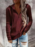 Fongt And Winter New Solid Color Casual Hoodie Loose Zipper Half Cardigan Set Long Sleeve Hooded Knit Women's Wear-Outfit