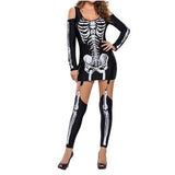 Masquerade Ball Skull Skeleton Printed Bare Shoulder Halloween Costume Dark Performance Costume-Outfit