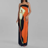 Fongt Spring Dress Women's Fashion Sleeveless Shoulder Stamped Breast Sexy Detender Print Dress