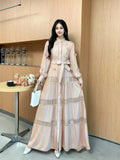 Fongt Gentle Style Dress Spring Dress Design Hollow Lace Splicing Bubble Sleeve Dress Holiday Dress