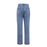 Little Daisy Jeans For Women 2020 Autumn Winter Spring Blue Zipper Print Mom Denim Trousers Vintage Fashion Pants