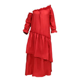 Fongt Spot 2024 Women's Autumn New Loose Casual Solid Color Irregular Long-Sleeved Dress-Outfit
