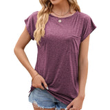 / Summer 2024 New Round Collar Short Sleeve Splicing Pocket Loose Casual T-Shirt-Outfit