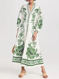 Fongt Light Luxury Dress 2025 Summer New Design V-Neck Print Lantern Sleeve High-End Feel Dress