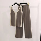 Fongt Color Before And After The V-Neck Vest Knitted Fork Tops Knitted Knitted Two-Piece Trousers Knitted