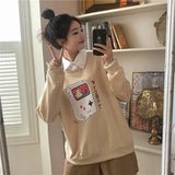 oversized Hoodie women's cartoon printed thin Sweatshirt loose fashion turn-down collar women Fake Two-Piece