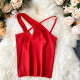 Cross Camis Slim Female Camisole Summer Hollow Out Streetwear Sleeveless Crop Top Solid Color Cotton Basic Women