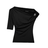 Fongt Women's ZA Explosion New Multi-Color Oblique Shoulder Design Side Top