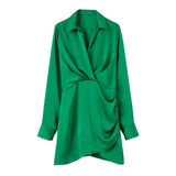 New Candy-Colored Silk Satin Long-Sleeved Dress In Summer-Outfit