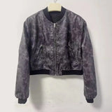 Temperament Leisure Spring New Style Retro Standing Collar Locomotive PU Imitation Leather Pilot Jacket Jacket-Outfit