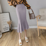 And Winter Elastic Slim Knitted Half-Body Skirt Medium-Long Korean Version High-Waisted Thin Fish Tail Buttocks A-Shaped Skirt-Outfit