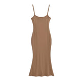 Trendy Women's Dress Hot Girls Sexy Basic Solid Color High Waist Show Thin Medium-Long Halter Skirt Hip Dress-Outfit