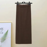 Winter Women Sweater Skirt New 2021 Knitted Midi Skirts Korean Elastic High Waist Elegant Autumn Split Fork Black