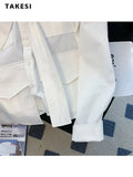 Summer Fashion Casual Loose Long Sleeve Single Breasted Shirt Spring Women's Pockets Turn-Down Collar Bow White Blouse