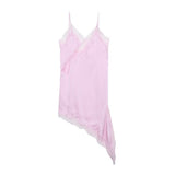 Fongt New Women's Collection Of Lace Asymmetrical Leisure Sling Mini Dress