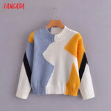Women 2021 Fashion Patchwork Knitted Sweater Jumper O Neck Female Elegant Oversize Pullovers Chic Tops