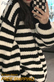 Vintage Striped Sweater Women Harajuku Knitted Oversized Pullover Jumper Loose Casual Chic Long Sleeve Tops
