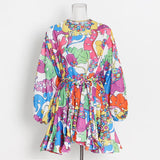 French Vintage Holiday Dress 2025 Summer New Fashion Design Smashed Flower With Long Sleeve Short