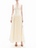 Fongt New Temperament Elegant Korean Temperament Hanging Sleeveless Splicing High-Waist Wave Dot Long Dress Dress Dress Women