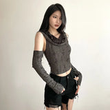 2023 Autumn New Wasteland Street Hottie Sexy Hole-Breaking Empty Shirt Sleeve Top