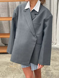 Side Slit Blazer 2024 Fashion Female Loose Pocket Commuter Jacket-Outfit