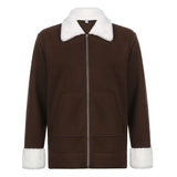 y2k Fur Jackets Loose Brown Grunge Fairycore Coat Turn Down Collar Zipper Prepply Sweatshirts Women Chic Outerwear