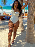 Sexy Ruffles Slant Shoulder Cut Out Bodysuits Women Sleeveless Solid White One Piece Rompers 2022 Summer Beach Holiday