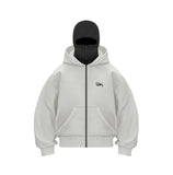 Fongt Trendy Double Hat Boomer Design Hooded Zipper Open-Shirt Couple Windproof Street Coat