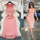 Fongt Striped Knitted Dress Woman 2025 New Summer Korean Version Of The Long Sleeveless Vest Skirt