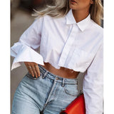 Fongt Women's Clothing 2025 Summer New Thin Top Long-Sleeved Short Design To Feel The Belly White Shirt Women