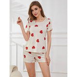 Fongt Size Women's Home Clothes Summer Love Short Sleeve Shorts Two Sets Of Pajamas Female Пижама-Outfit