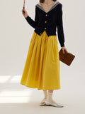 Fongt Spring Bright Yellow Dress Long Velvet Cotton Showing Thin And Comfortable Set Of Small Tight Folds Big Umbrella Skirt