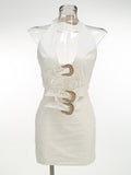 New Sexy Hollow Hanging Back Hanging Neck Dress Metal Decorative Temperament Dress Skirt Skirt
