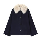 Fongt Women's Explosive Artificial Fur Effect Necking Jacket Jacket