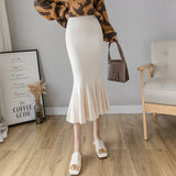 And Winter Elastic Slim Knitted Half-Body Skirt Medium-Long Korean Version High-Waisted Thin Fish Tail Buttocks A-Shaped Skirt-Outfit