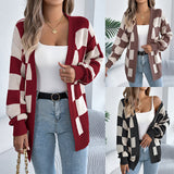 Autumn And Winter Lattice Lantern Sleeve Sweater Long Coat Women's