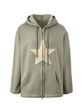 Vintage Star Patch Baggy Zip Up Hoodie-Outfit
