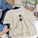 Short-Sleeved Sweater Women's Wear Summer Thin Style Design Sense Of Niche Chic Unique Loose Sweater Blouse-Outfit