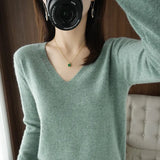 Fongt The 2023 Fall / Winter New Women's Knit Sweater Pullover Women's V-Neck Bottom Plush Sweater-Outfit
