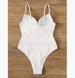 Push Up Underwire Swimwear Women Solid White Black Padded Buckle One Piece Swimsuit Beach Bathing Suit Bodysuit