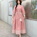 Fongt Retro Elegant Dress Women's New French Heavy Industry Embroidered Collar Lantern Sleeves Large Swing Dress