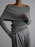 Fongt Women's Fall/Winter 2025 Long-Sleeved Knitted Bottom Shirt With A Word Of The Shoulder Sex-Repair And Exposed Shoulder